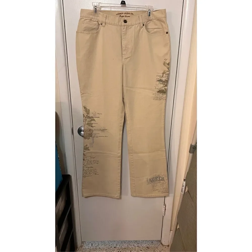 LAUREN RALPH LAUREN JEANS CO.  LETTER PRINT NATURAL HIGH RISE SLIMING PANTS SZ 1